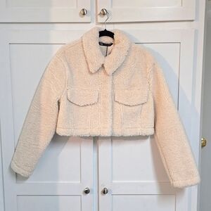 Cropped faux shearling jacket